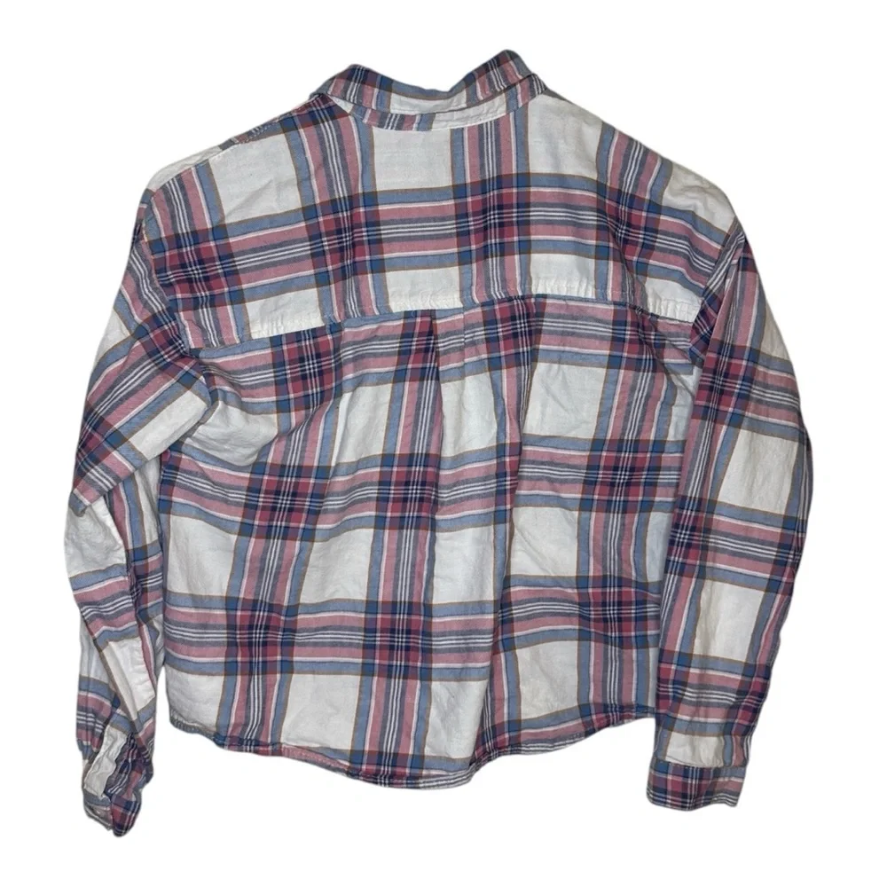 OshKosh B'gosh Plaid Cropped Button Down Shirt - Blue and Pink Girls Size 12/12A
